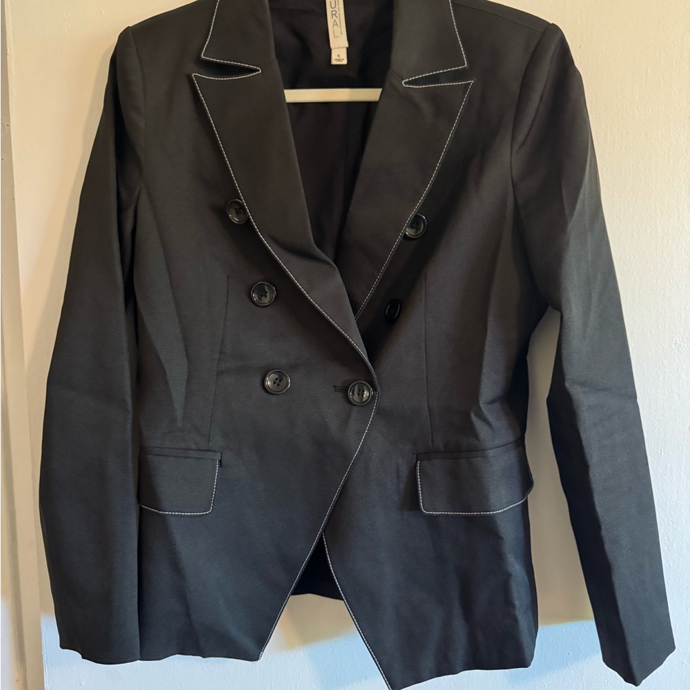 Mural Black Double-Breasted Blazer with White Stitching